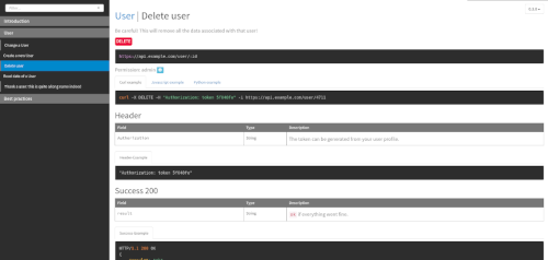 Example output of a generated apidoc Example screenshot